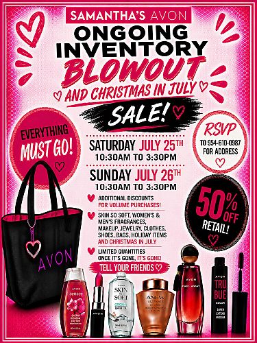 AVON INVENTORY BLOWOUT!! AND CHRISTMAS IN JULY!! cover